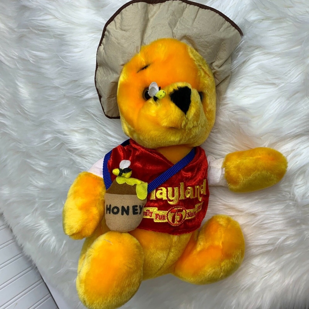 Playland Plush Bear Honey Bag Bee on Nose Stuffed Animal Toy hat 14 in Tall  Bee